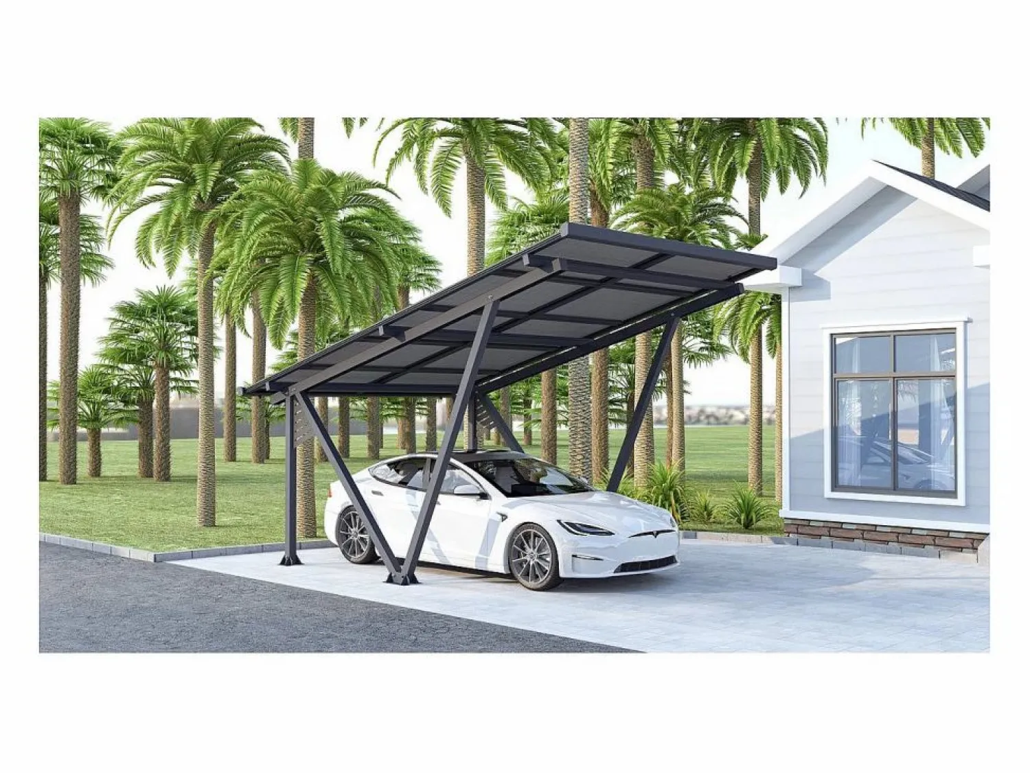 New Cochera solar con paneles fotovoltaicos - 366 x 575 x 366 cm - - 4,1 kW Cochera