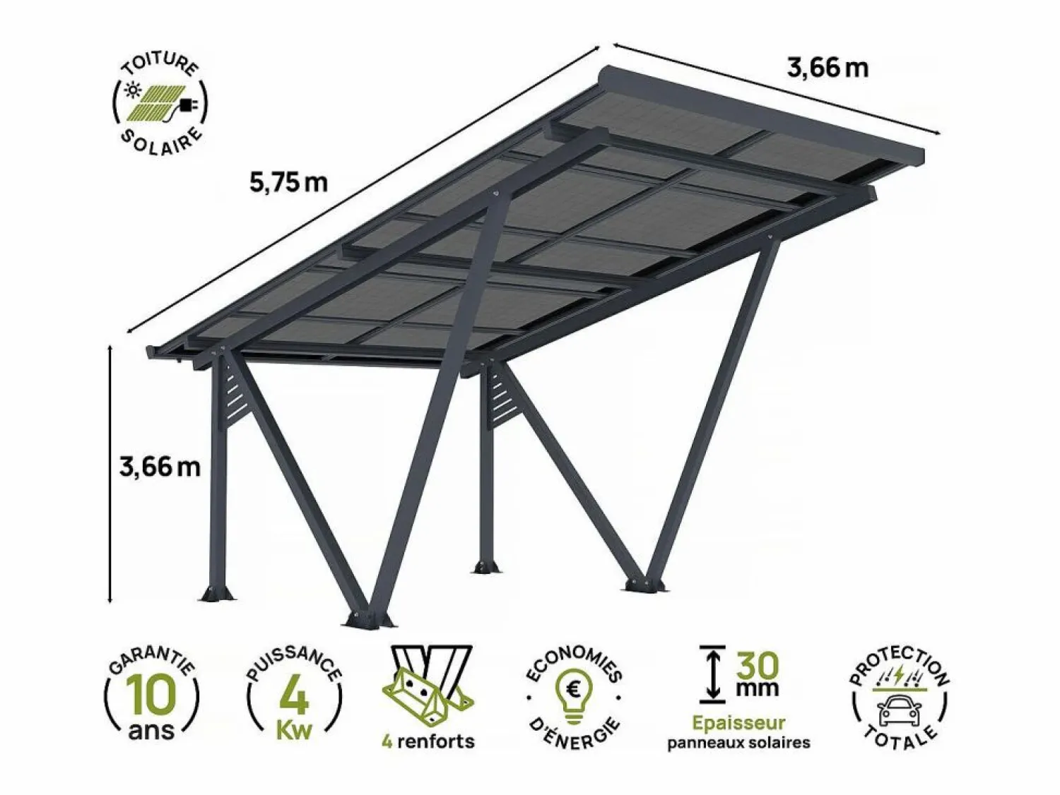 New Cochera solar con paneles fotovoltaicos - 366 x 575 x 366 cm - - 4,1 kW Cochera
