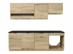 Vente-unique Cocina completa - 200 cm - 6 muebles de almacenamiento - Natural y Antracita - CARMEO