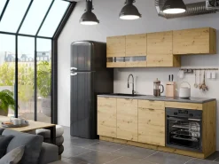 Vente-unique Cocina completa - 200 cm - 6 muebles de almacenamiento - Natural y Antracita - CARMEO