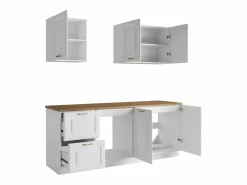 Vente-unique Cocina completa - Con encimera de 200 cm - Blanca y natural - CELOMIA