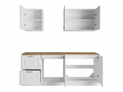 Vente-unique Cocina completa - Con encimera de 200 cm - Blanca y natural - CELOMIA