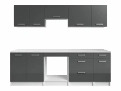 Sale Vente-unique Cocina completa - Con encimera 240 cm - Gris brillante y Blanco - TRATTORIA Gris / Blanco