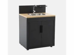 Sweeek Cocina de exterior 3 módulos acero y decoración de madera
