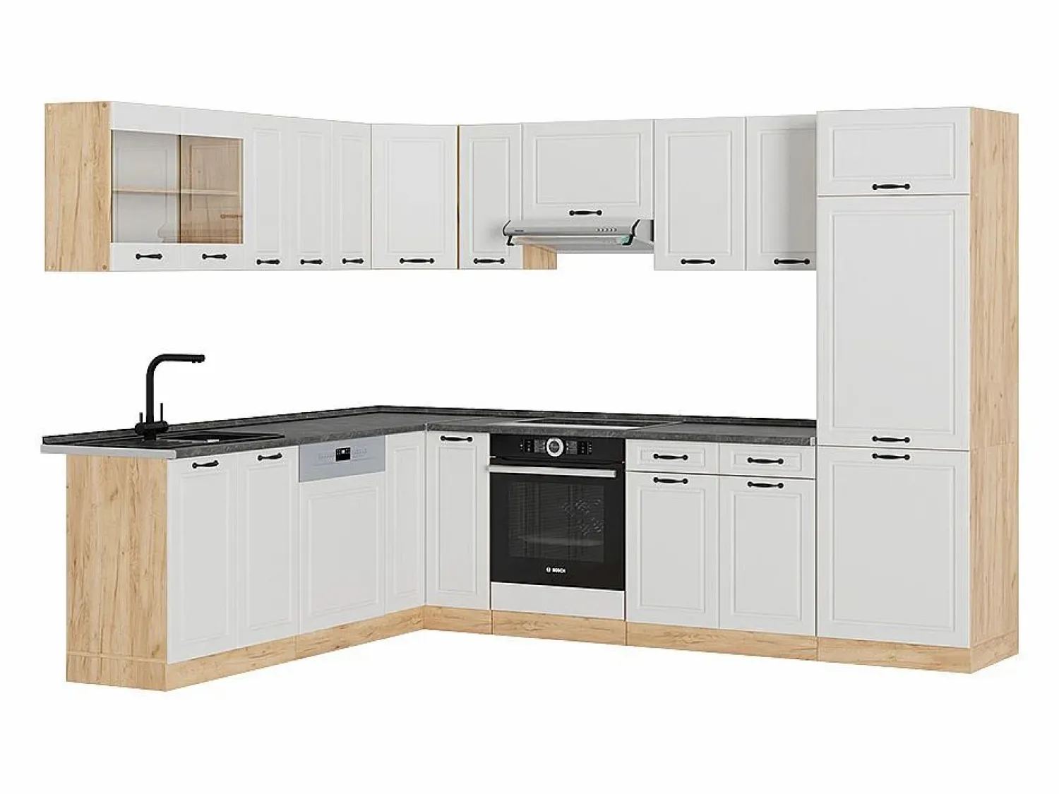 Discount Cocina esquinera casa de campo blanca/roble dorado 287x46x81.6 r-line Cocina Completa
