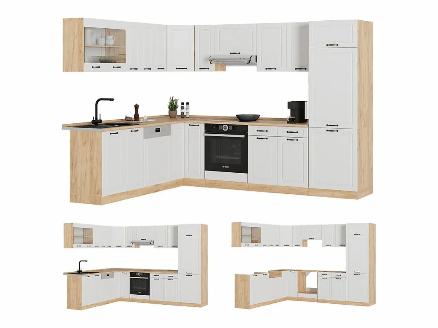 Discount Cocina esquinera casa de campo blanca/roble dorado 287x46x81.6 r-line Cocina Completa