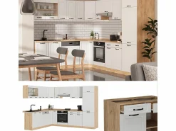 Discount Cocina esquinera casa de campo blanca/roble dorado 287x46x81.6 r-line Cocina Completa