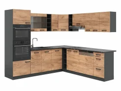 Clearance Vicco Cocina esquinera oro power roble/antracita 247x46x81.6 r-line Color natural oscuro