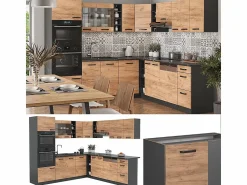 Clearance Vicco Cocina esquinera oro power roble/antracita 247x46x81.6 r-line Color natural oscuro