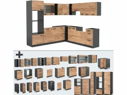 Clearance Vicco Cocina esquinera oro power roble/antracita 247x46x81.6 r-line Color natural oscuro