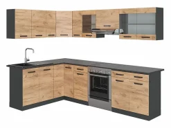 Hot Cocina esquinera oro power roble/antracita 270x60x81.6 rick Cocina Completa
