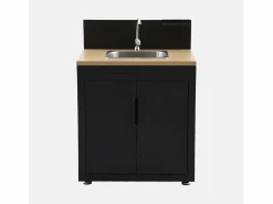 Clearance Sweeek Cocina exterior de acero y decoración de madera 1 fregadero 2 puerta Negro