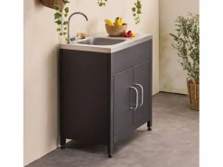 Sweeek Cocina exterior de acero con fregadero de 80cm Negro