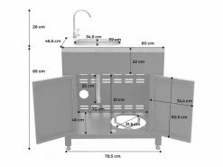 Sweeek Cocina exterior de acero con fregadero de 80cm Negro