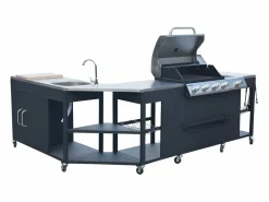 Outlet Sweeek Cocina exterior de acero con barbacoa de gas americana de 5 quemadores Negro