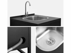 New Sweeek Cocina exterior de acero con fregadero y 1 puerta, 60cm Negro