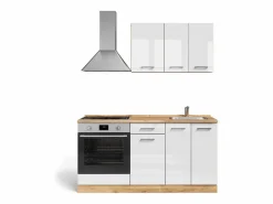 Vicco Cocina para solteros blanco brillo intenso/roble dorado 160x46x81.6 r-line Color natural oscuro