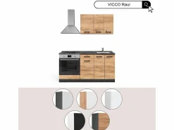 Vicco Cocina para solteros blanco brillo intenso/roble dorado 160x46x81.6 r-line Color natural oscuro