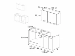 Hot Vicco Cocina para solteros brillo/blanco 160x46x81.6 r-line Negro