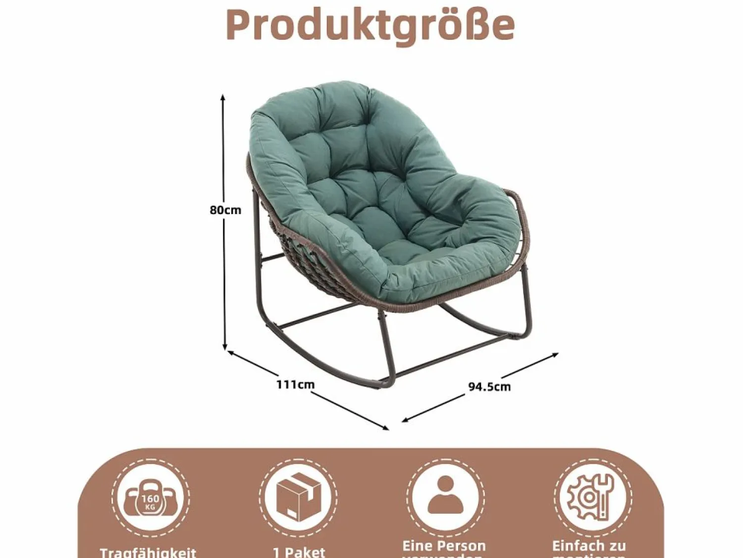Cocon - Mecedora de ratán - Estructura de acero con cojín suave - Para uso en interiores y exteriores