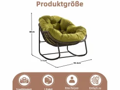 Cocon - Mecedora de ratán - Estructura de acero con cojín suave - Para uso en interiores y exteriores Verde