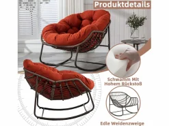 Best Cocon - Mecedora de ratán - Estructura de acero con cojín suave - Para uso en interiores y exteriores Sillón Escandinavo