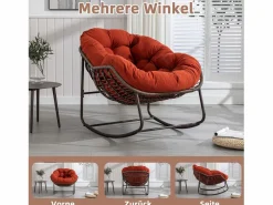 Best Cocon - Mecedora de ratán - Estructura de acero con cojín suave - Para uso en interiores y exteriores Sillón Escandinavo