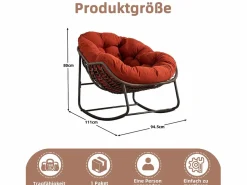 Best Cocon - Mecedora de ratán - Estructura de acero con cojín suave - Para uso en interiores y exteriores Sillón Escandinavo