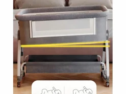 Best DripeX Cododo Cradle con colchón, almacenamiento, mosquitera, ruedas, 6 alturas, 92x55x83cm Gris claro