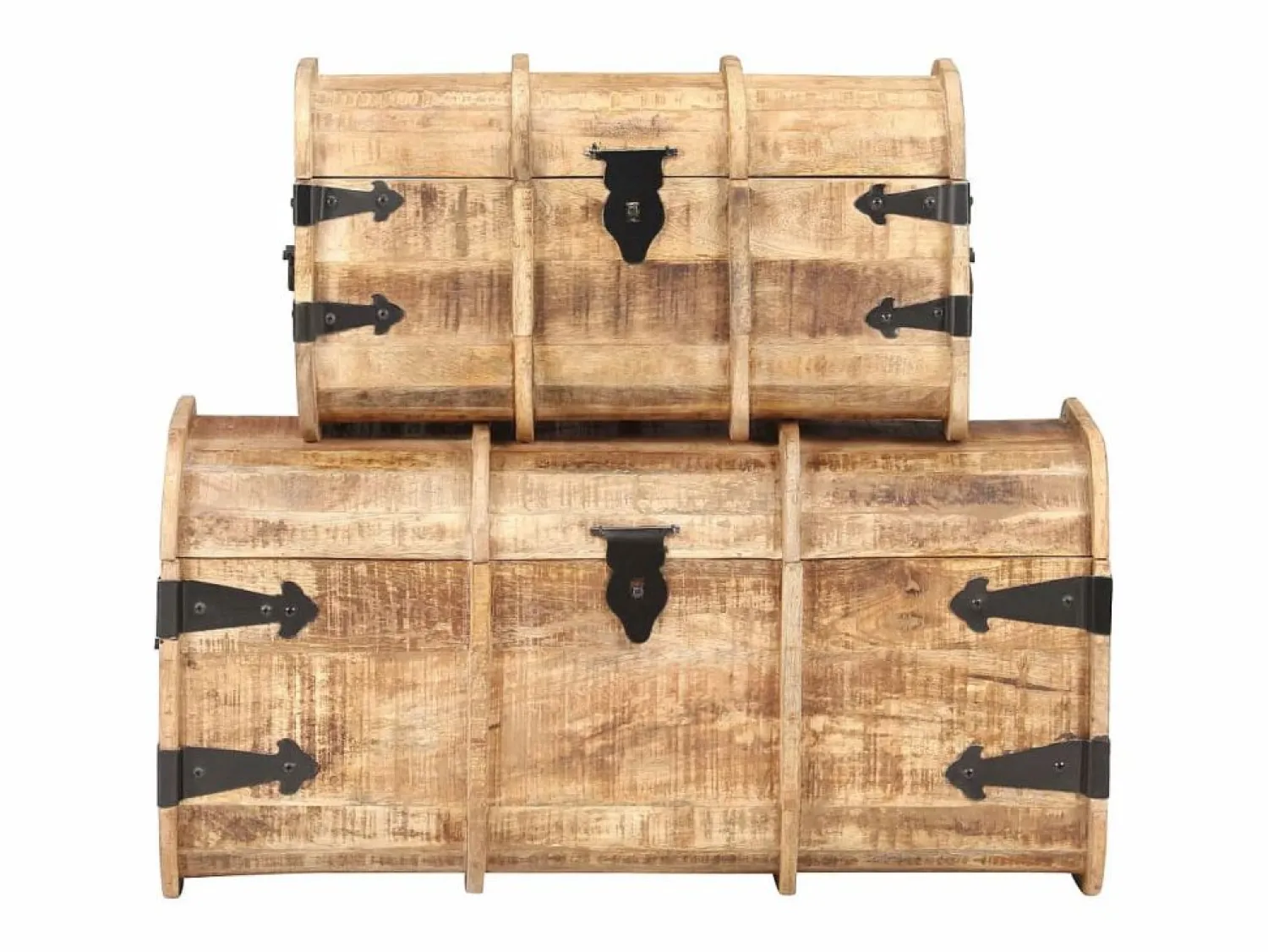 vidaxl Cofres de almacenamiento 2 unidades madera maciza de mango Color natural claro