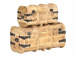 vidaxl Cofres de almacenamiento 2 unidades madera maciza de mango Color natural claro