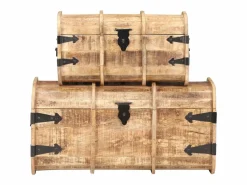 Outlet Cofres de almacenamiento 2 unidades madera maciza de mango ES915073 Marru00f3n