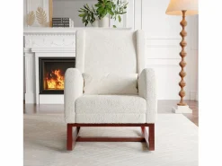 Clearance Cojín lumbar con bolsillo lateral y reposapiés, Mecedora, Patas de Madera Maciza, Sillón Balancín