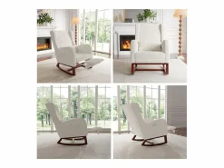 Clearance Cojín lumbar con bolsillo lateral y reposapiés, Mecedora, Patas de Madera Maciza, Sillón Balancín