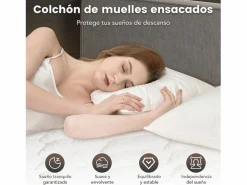 Discount Colchón de muelles ensacados 90 x 190 cm, 7 zonas de confort, firmeza media H3, espuma confortable de 25 cm de grosor - HOMAVO, certificado OEKO-TEX
