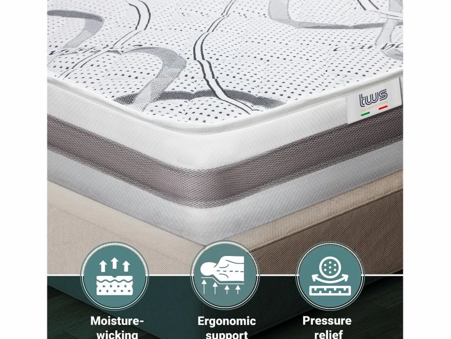 Discount The White Stone Colchón Individual 85 x 185 Memory | Premium Quality | altura 16 cm | Made in Italy