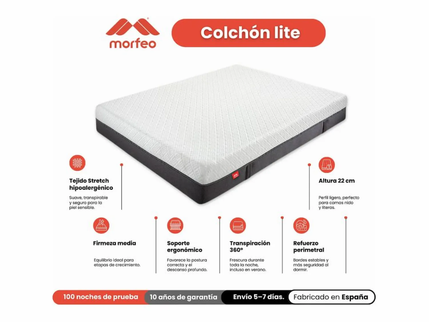Morfeo Descanso Colchón infantil con viscoelástica Lite 140x190 cm – Ideal para niños