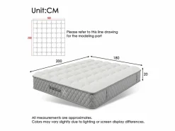 DripeX Colchón ortopédico ignífugo de 180 x 200 cm con 4 asas, OEKO-TEX®, 20 cm de grosor, transpirable, 7 zonas de muelles ensacados