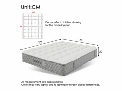 Colchón ortopédico ignífugo de 160 x 200 cm con 4 asas, OEKO-TEX®, 20 cm de grosor, transpirable, 7 zonas de muelles ensacados Colchones - 160X200Cm