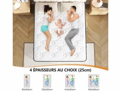 DripeX Colchón 160x200cm anti-fuego muelles ensacados - esp.25cm - soporte ergonómico 7 zonas - transpirable - silencioso