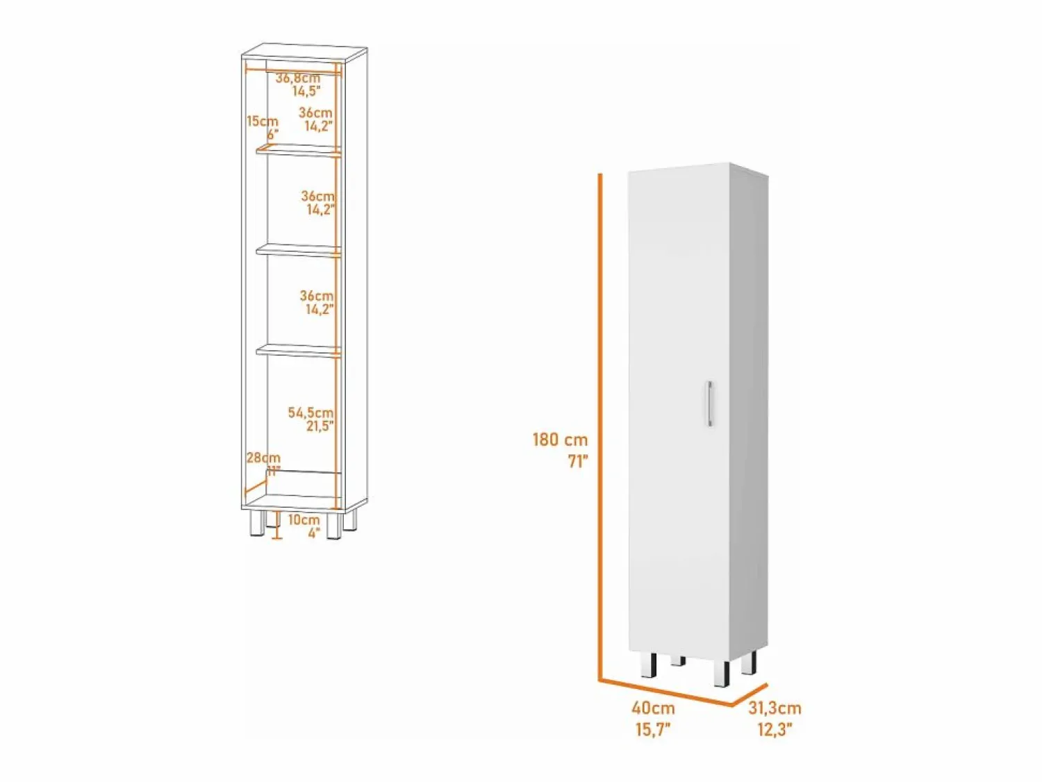 TuHome Columna de baño Vintro en melamina con 4 estantes y 1 puerta , , 180 cm X 40 cm X 31.3 cm