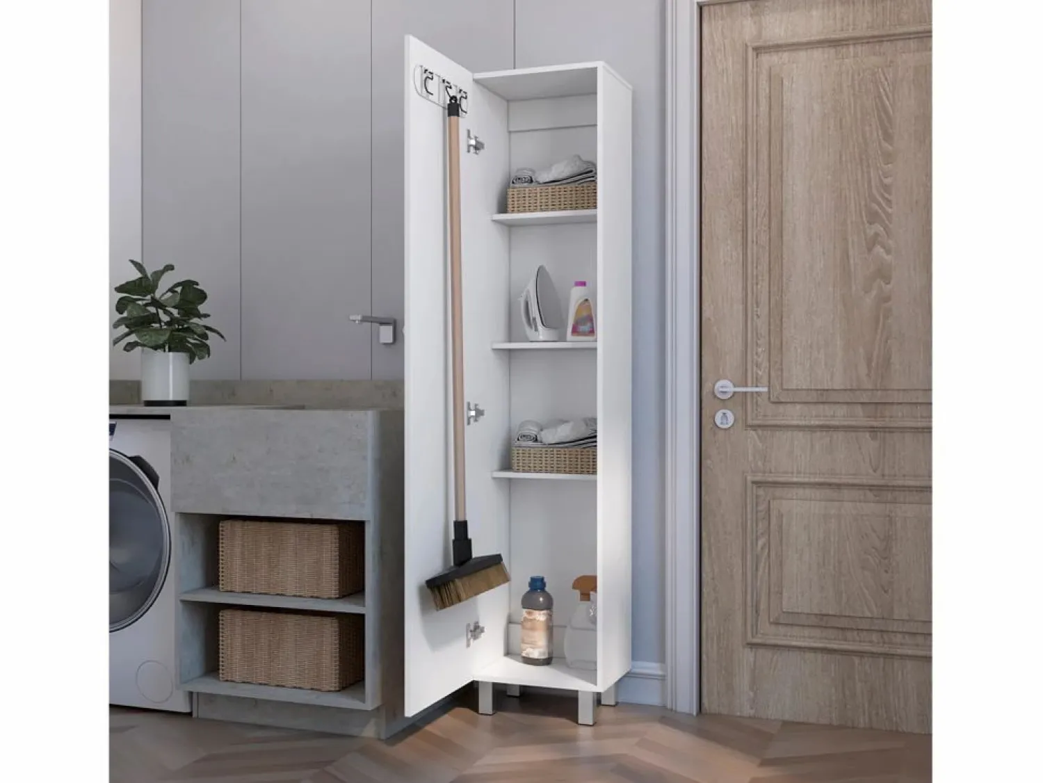 TuHome Columna de baño Vintro en melamina con 4 estantes y 1 puerta , , 180 cm X 40 cm X 31.3 cm