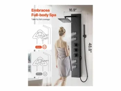 Columna de Ducha con Cabezal de Ducha Efecto Lluvia SucceBuy de Acero Inoxidable, Grifo 4 Funciones, 4 Chorros Corporales, Teleducha y Caño de Bañera