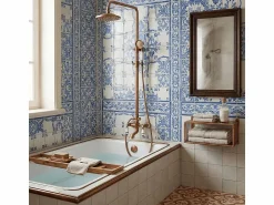 Valaz Columna de ducha para bañera retro FLORINA envejecido Dorado