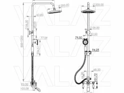 Valaz Columna de ducha para bañera retro FLORINA envejecido Dorado