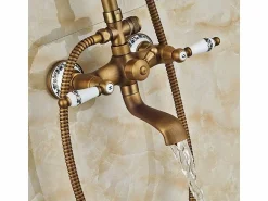 Valaz Columna de ducha para bañera retro FLORINA envejecido Dorado