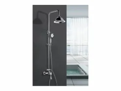 Outlet Columna de ducha retro cromada con mezclador mecánico, cabezal orientable Ø205 mm y ducha de mano 1 chorro antical Columna De Ducha