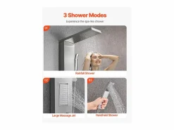 Online Columna de Ducha SucceBuy, con Cabezal de Ducha Efecto Lluvia, Sistema de Panel de Ducha Mural de Alta Presión de Acero Inoxidable Cepillado, Grifo de 3 Funciones Plateado