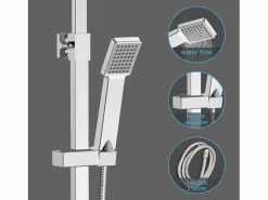 Aica Columna de Ducha Termostática Cromado, Alcachofa Cuadrada y Ducha Superior Grande