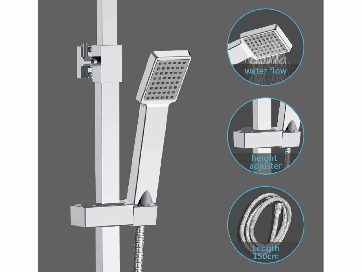 Aica Columna de Ducha Termostática Cromado, Alcachofa Cuadrada y Ducha Superior Grande